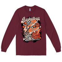 Burgundy checkered retro basketball Long Sleeve Tee - MaliasSmallBusiness