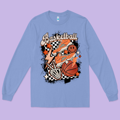 Checkered Retro Basketball Long Sleeve Tee Designed By Maliassmallbusiness