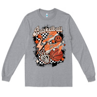 Heather Grey checkered retro basketball Long Sleeve Tee - MaliasSmallBusiness