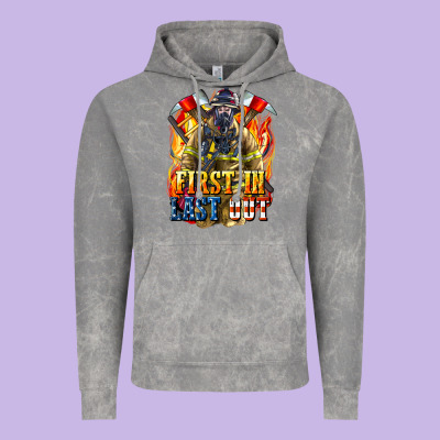 First In Last Out American Firefighter Vintage Hoodie Designed By Lillyallendesigns