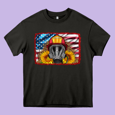 Firefighter Air Mask And Sunflower Heavy Core Tee Designed By Hra Design Shop