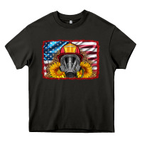 Asphalt firefighter air mask and sunflower Heavy Core Tee - HRA Design Shop