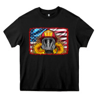 Black firefighter air mask and sunflower Heavy Core Tee - HRA Design Shop