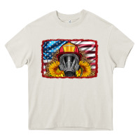 Cream firefighter air mask and sunflower Heavy Core Tee - HRA Design Shop