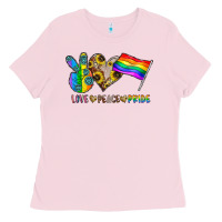 Bubblegum Pink peace love pride Ladies Tee - CowhideDigitalArt