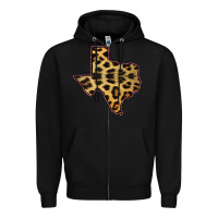 Black Western Texas Map Leopard Pattern Zipper Hoodie - Bettercallsaul