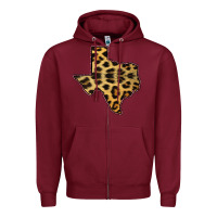 Burgundy Western Texas Map Leopard Pattern Zipper Hoodie - Bettercallsaul
