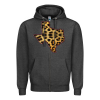 Charcoal Heather Western Texas Map Leopard Pattern Zipper Hoodie - Bettercallsaul
