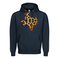 Navy Western Texas Map Leopard Pattern Zipper Hoodie - Bettercallsaul