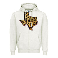 Oatmeal Heather Western Texas Map Leopard Pattern Zipper Hoodie - Bettercallsaul