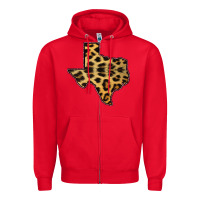 Red Western Texas Map Leopard Pattern Zipper Hoodie - Bettercallsaul