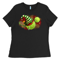 Black Tennis Christmas With Racket And Hat Ladies Tee - FaDigitalArtStudio