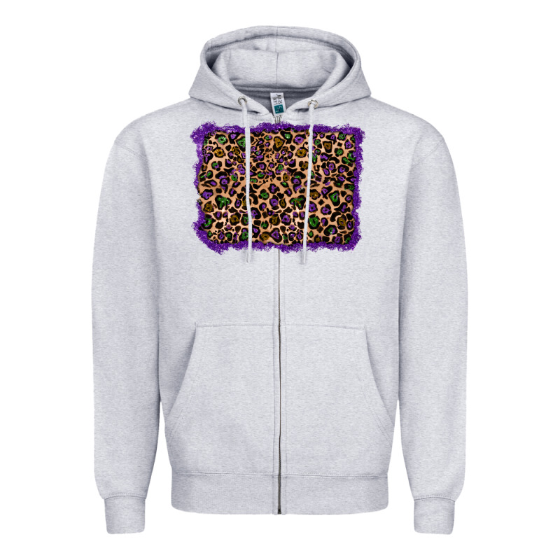 Mardi Gras Leopard Background Zipper Hoodie by RanaPortraitStore | Teevron