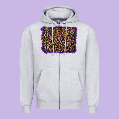 Mardi Gras Leopard Background Zipper Hoodie Designed By Ranaportraitstore