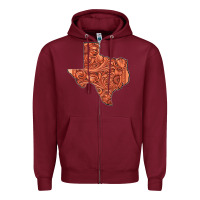 Burgundy Texas Map Western Tooled Leather Pattern Zipper Hoodie - Bettercallsaul