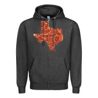 Charcoal Heather Texas Map Western Tooled Leather Pattern Zipper Hoodie - Bettercallsaul