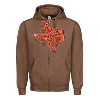 Chestnut Texas Map Western Tooled Leather Pattern Zipper Hoodie - Bettercallsaul