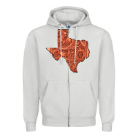 Dove Grey Texas Map Western Tooled Leather Pattern Zipper Hoodie - Bettercallsaul