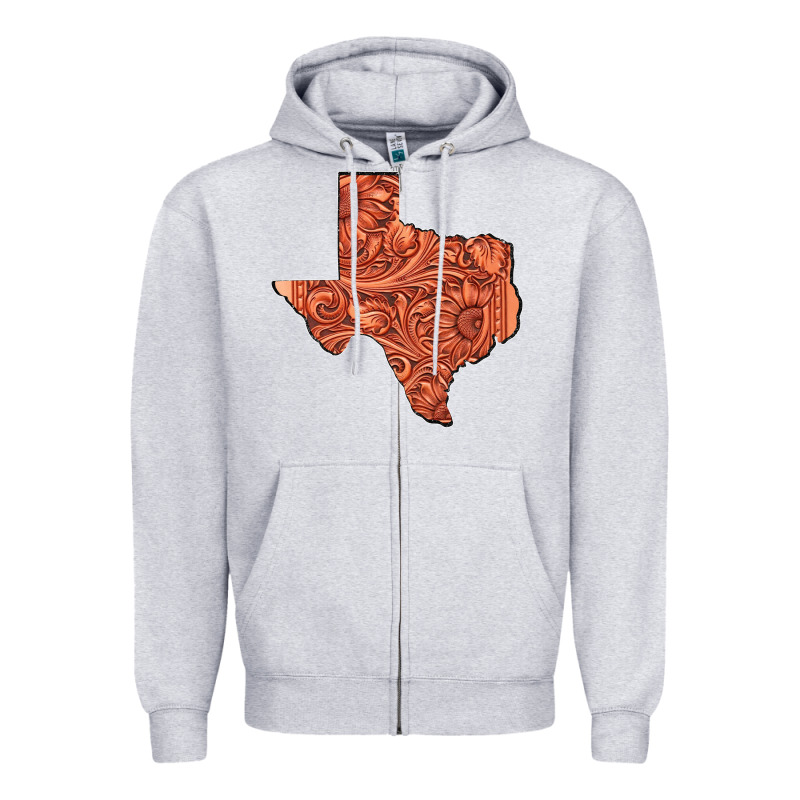 Texas Map Western Tooled Leather Pattern Zipper Hoodie by Bettercallsaul | Teevron
