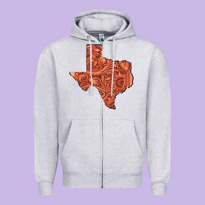 Texas Map Western Tooled Leather Pattern Zipper Hoodie Designed By Bettercallsaul