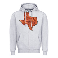 Heather Grey Texas Map Western Tooled Leather Pattern Zipper Hoodie - Bettercallsaul
