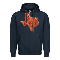 Navy Texas Map Western Tooled Leather Pattern Zipper Hoodie - Bettercallsaul
