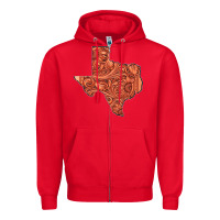 Red Texas Map Western Tooled Leather Pattern Zipper Hoodie - Bettercallsaul