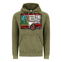 Vintage Olive christmas on the farm tractor buffalo plaid Vintage Hoodie - Jasminsmagicworld