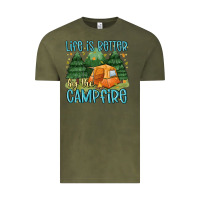Vintage Olive life is better by the camp fire Vintage Tee - MaliasSmallBusiness