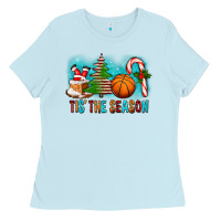 Baby Blue Tis The Season Christmas With Basketball And Candy Cane Ladies Tee - FaDigitalArtStudio
