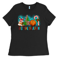 Black Tis The Season Christmas With Basketball And Candy Cane Ladies Tee - FaDigitalArtStudio