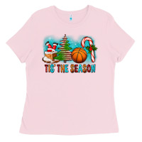 Bubblegum Pink Tis The Season Christmas With Basketball And Candy Cane Ladies Tee - FaDigitalArtStudio
