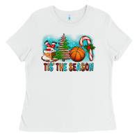 Tis The Season Christmas With Basketball And Candy Cane Ladies Tee | Teevron