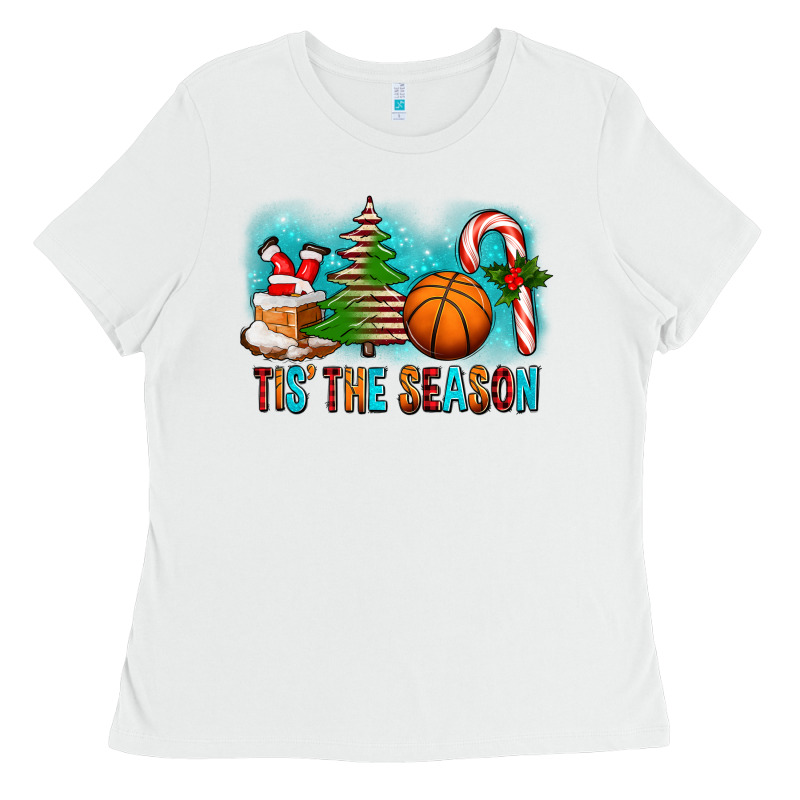 Tis The Season Christmas With Basketball And Candy Cane Ladies Tee by FaDigitalArtStudio | Teevron
