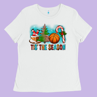 Tis The Season Christmas With Basketball And Candy Cane Ladies Tee Designed By Fadigitalartstudio