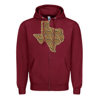 Burgundy Western Texas Map Leopard Pattern Zipper Hoodie - Bettercallsaul