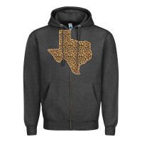 Charcoal Heather Western Texas Map Leopard Pattern Zipper Hoodie - Bettercallsaul