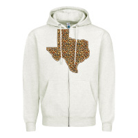 Oatmeal Heather Western Texas Map Leopard Pattern Zipper Hoodie - Bettercallsaul