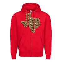 Red Western Texas Map Leopard Pattern Zipper Hoodie - Bettercallsaul