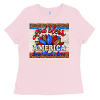 Bubblegum Pink god bless america land that i love Ladies Tee - HRA Design Shop