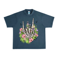 Midnight Navy skeleton flowers Urban Heavy Tee - MaliasSmallBusiness