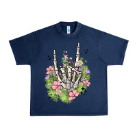 Navy skeleton flowers Urban Heavy Tee - MaliasSmallBusiness