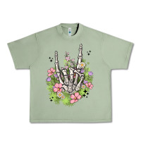 Oil Green skeleton flowers Urban Heavy Tee - MaliasSmallBusiness