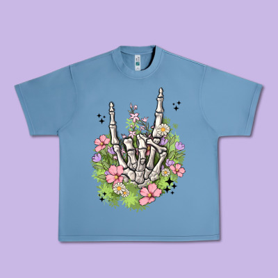 Skeleton Flowers Urban Heavy Tee Designed By Maliassmallbusiness