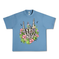Pebble Blue skeleton flowers Urban Heavy Tee - MaliasSmallBusiness