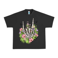 Pigment Black skeleton flowers Urban Heavy Tee - MaliasSmallBusiness