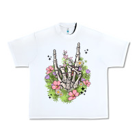 White skeleton flowers Urban Heavy Tee - MaliasSmallBusiness