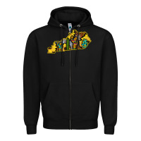 Black Kentucky Map Western Sunflower Pattern Zipper Hoodie - Bettercallsaul