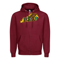 Burgundy Kentucky Map Western Sunflower Pattern Zipper Hoodie - Bettercallsaul
