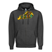 Charcoal Heather Kentucky Map Western Sunflower Pattern Zipper Hoodie - Bettercallsaul